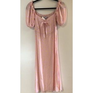 Faithfull The Brand Juniper Midi Dress Luda Floral Pink Short Sleeve XS US 2